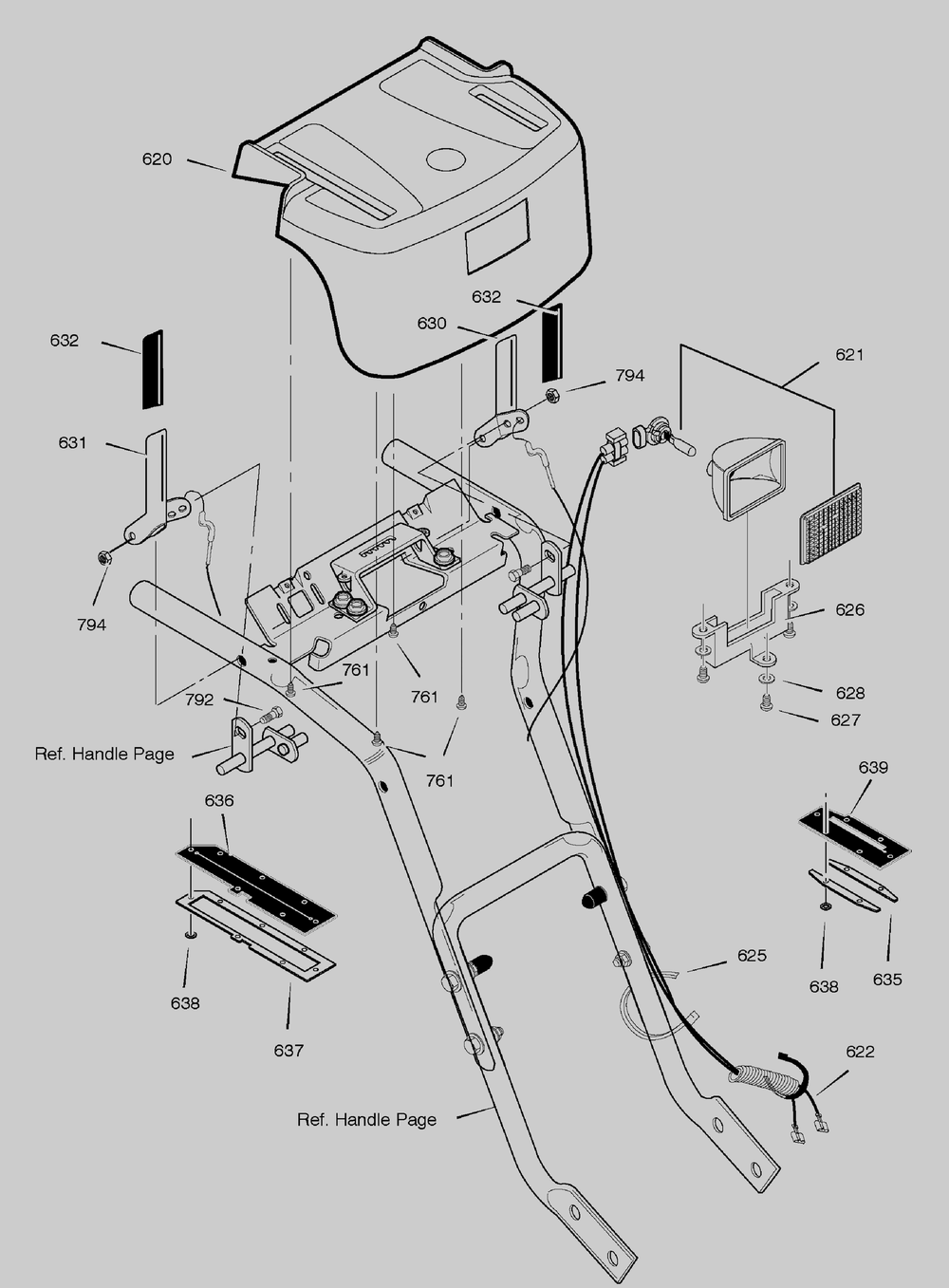 Headlight Control Panel Diagram and Parts List for 628102X16A 2005 Briggs and Stratton Snow Blower